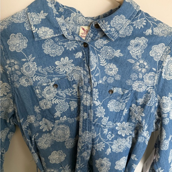 New With Tags Y2K Boho Floral Chambray Belted Button-Up Collared Dress Size S - Picture 4 of 10